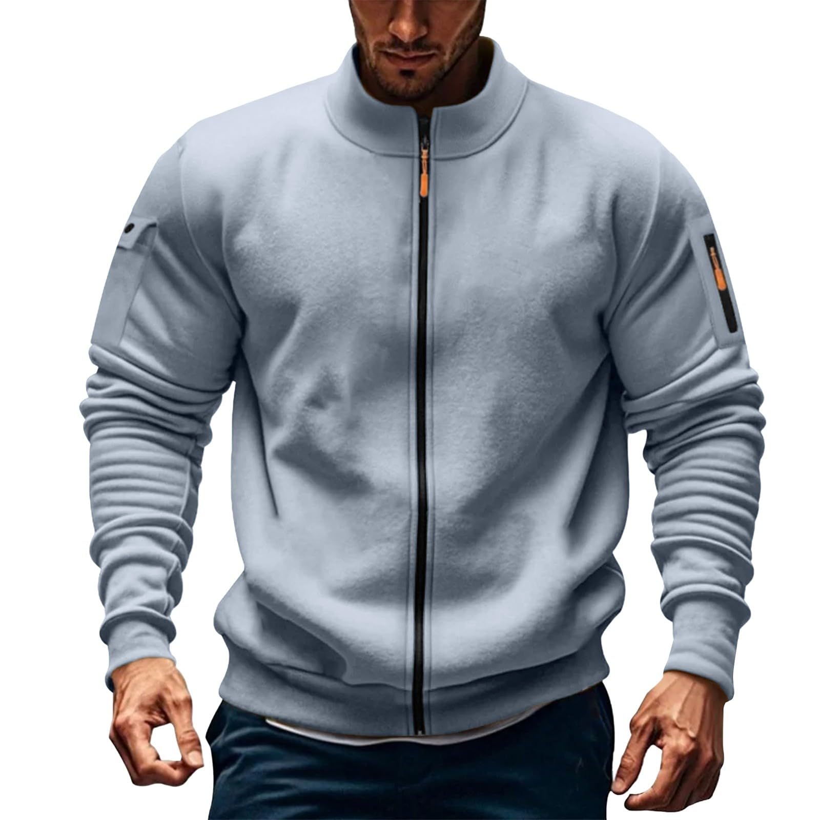 Generico Sudadera con Cremallera Hombre Sin Capucha Invierno Casual Chaqueta Deportiva Militar Sudaderas con Cremallera Ligera Manga Larga Sweatshirt con Bolsillos Vintage Trekking Chaqueta de Trabajo