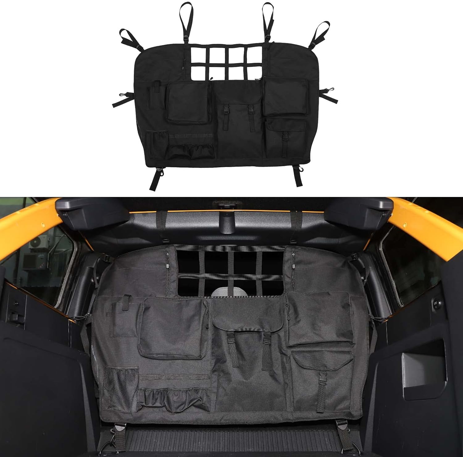 Jimen Compatible with Ford Bronco 4-Door 2021-2023, Rear Seat Dog Divider Pet Barrier Cargo Net, Trunk Organizer Pouch Bag Interior Storage Accessories