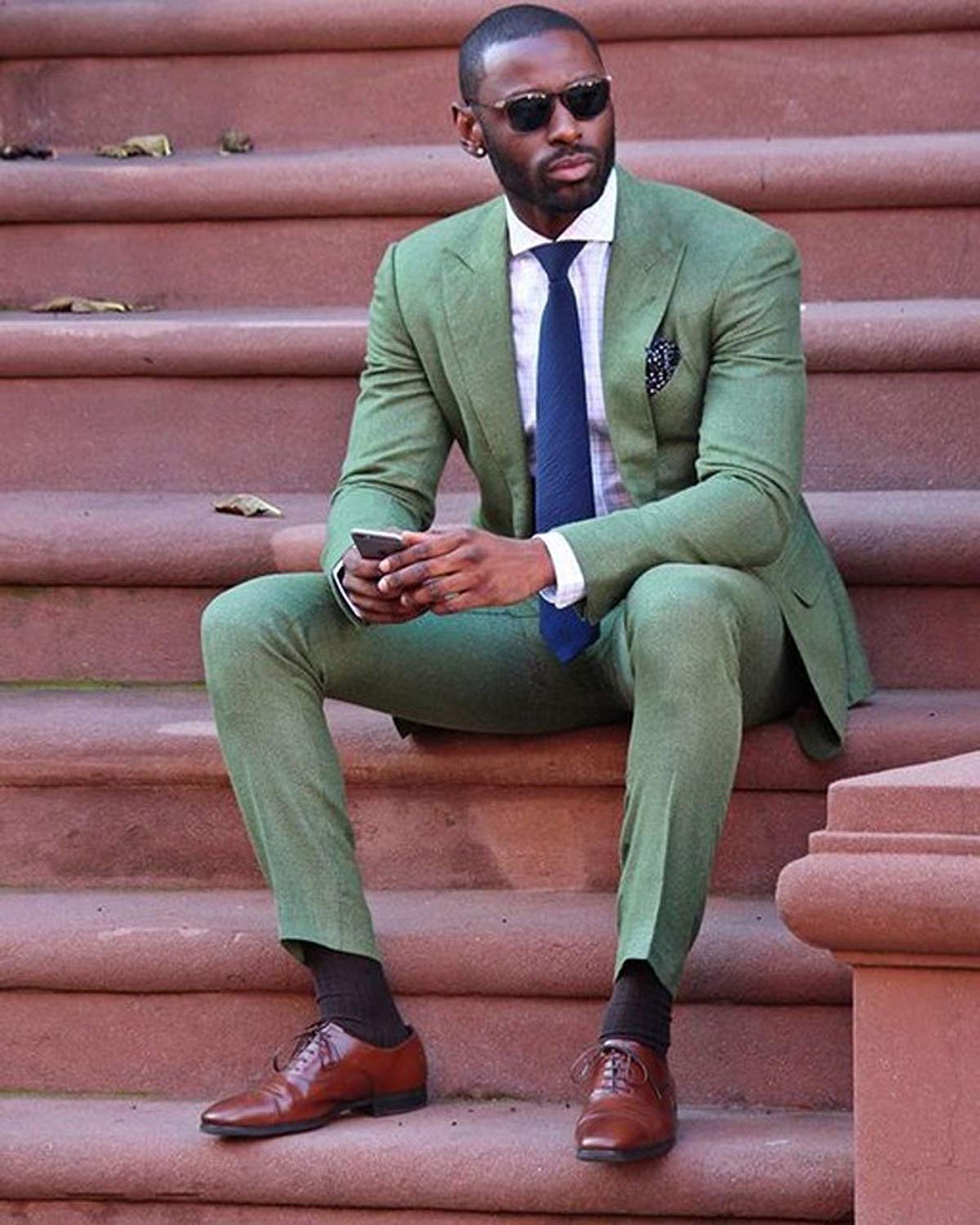 QZI Hombre Slim Fit Traje de Solapa de Pico Traje de Boda de 2 Piezas para Hombres Novio Esmoquin