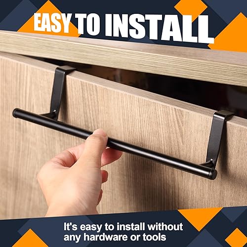 Miniatura 5 de Paquete de 2 toalleros para armario, de acero sobre puerta, moderno sobre el armario, soporte de barra de toalla negro, organizador de