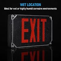 Vista 2 de LEONLITE Señal de salida LED roja, luz de salida de ubicación húmeda con batería de respaldo, certificación UL, iluminación de emergencia cableada