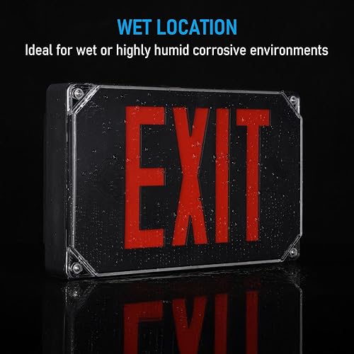 Miniatura 9 de LEONLITE Señal de salida LED, letrero de salida de ubicación húmeda con batería de respaldo, certificación UL, luz de salida cableada para