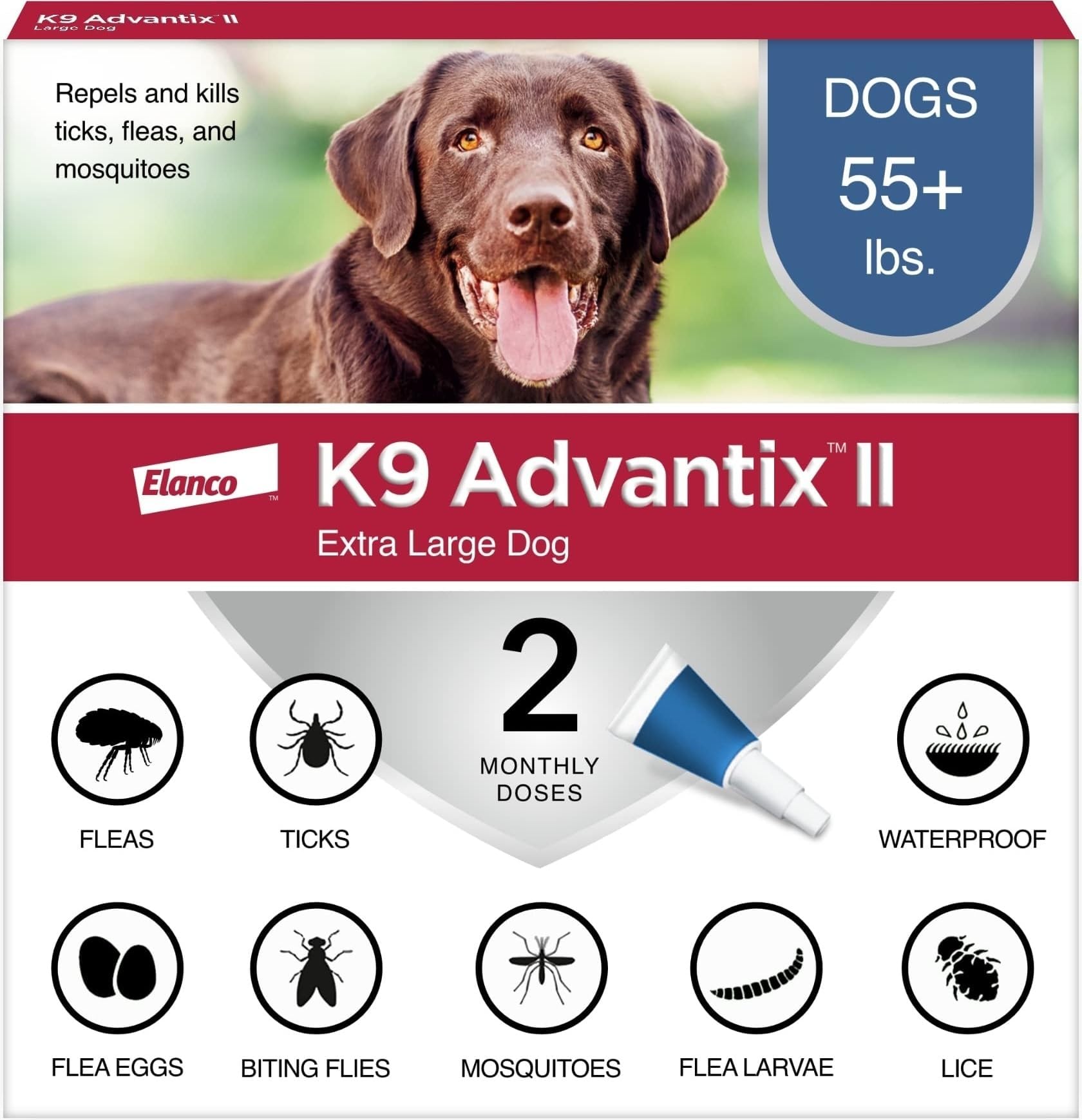 K9 Advantix II XL Dog Vet-Recommended Flea, Tick & Mosquito Treatment & Prevention | Dogs Over 55 lbs. | 2-Mo Supply