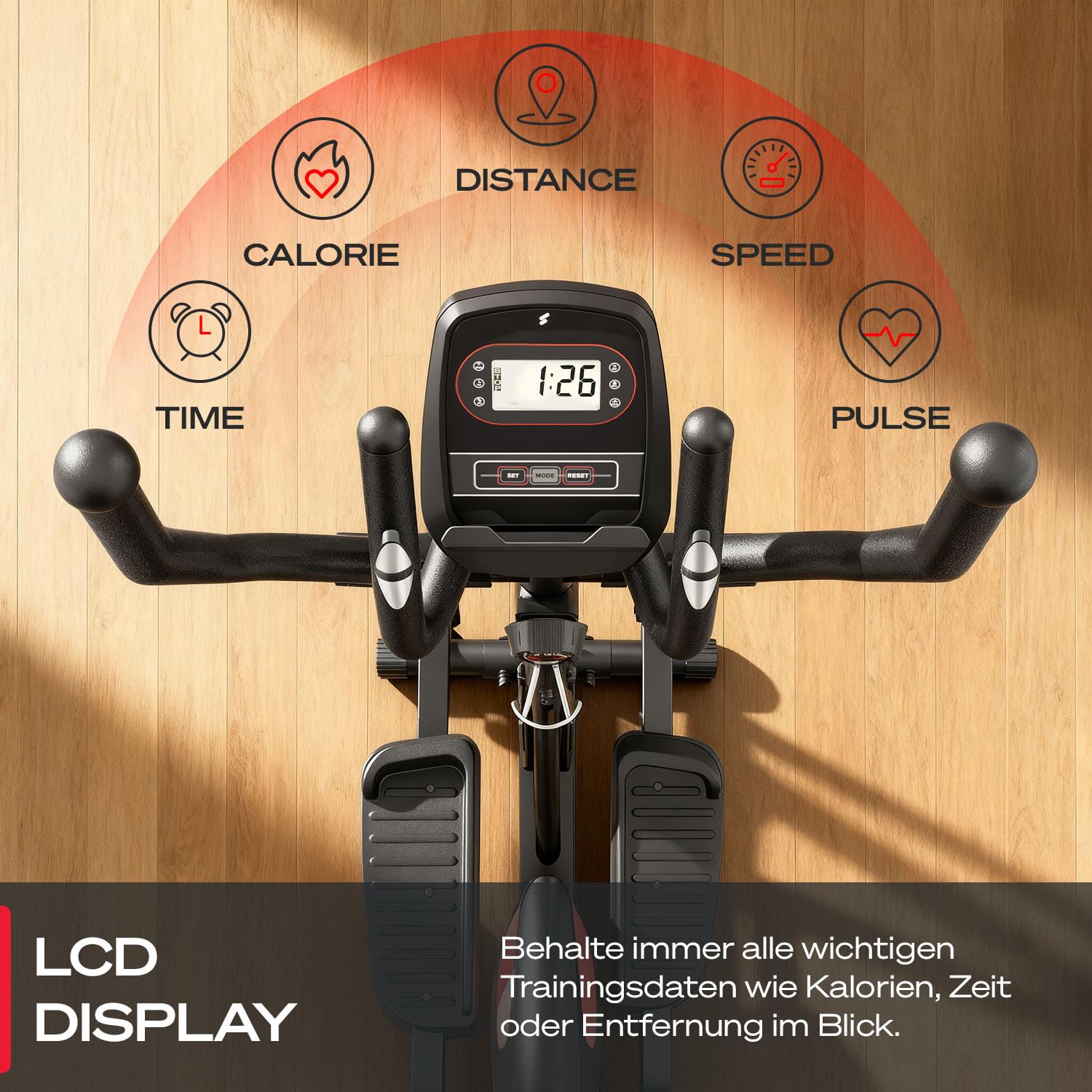Sportstech CX608 Crosstrainer für Zuhause, leiser Ellipsentrainer mit 8 Widerstandsstufen, 10 kg Schwungrad, LCD Display, Pulssensor bis 120 kg, Fitnessgeräte für Zuhause