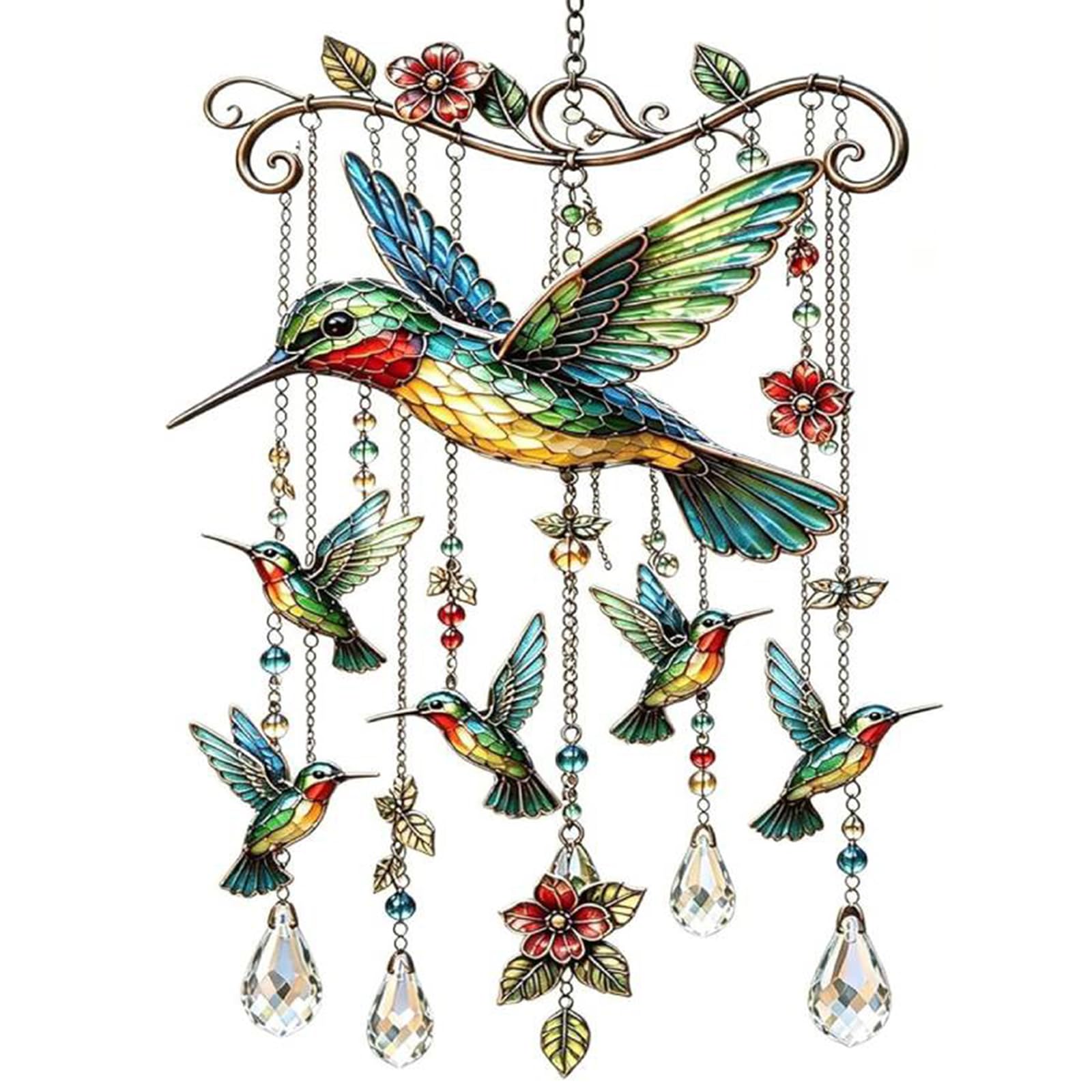 Generic Acrylic Stained Wind Chime for Porch Garden Balcony Bird Wind Catcher Ornament Charm Decorative Windchime for Mom Grandma Family Women Friends (Hummingbird)