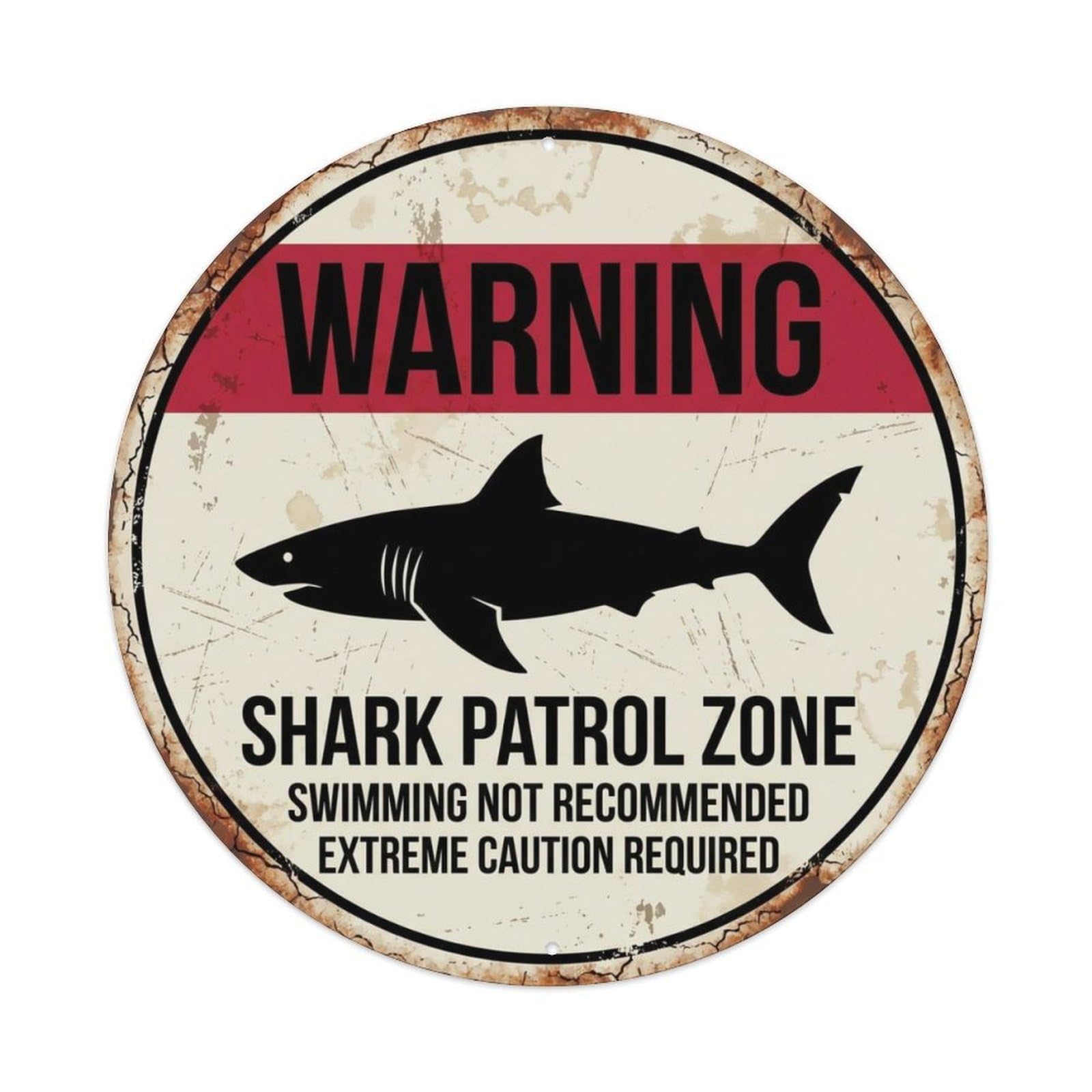 Fqcyn Style Dramatic Shark Fin Alert Metal Tin Sign Plaque Wall Decor For Cafe, Club Bar, Office, Home Garden Round Metal Poster 8X8inch