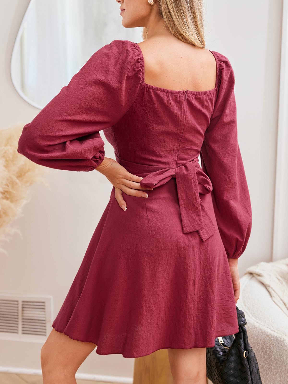 CUPSHE Abiti autunnali da donna 2025 abiti casual a maniche lunghe una linea in cotone increspato cocktail Sweetheart Mini abito da festa