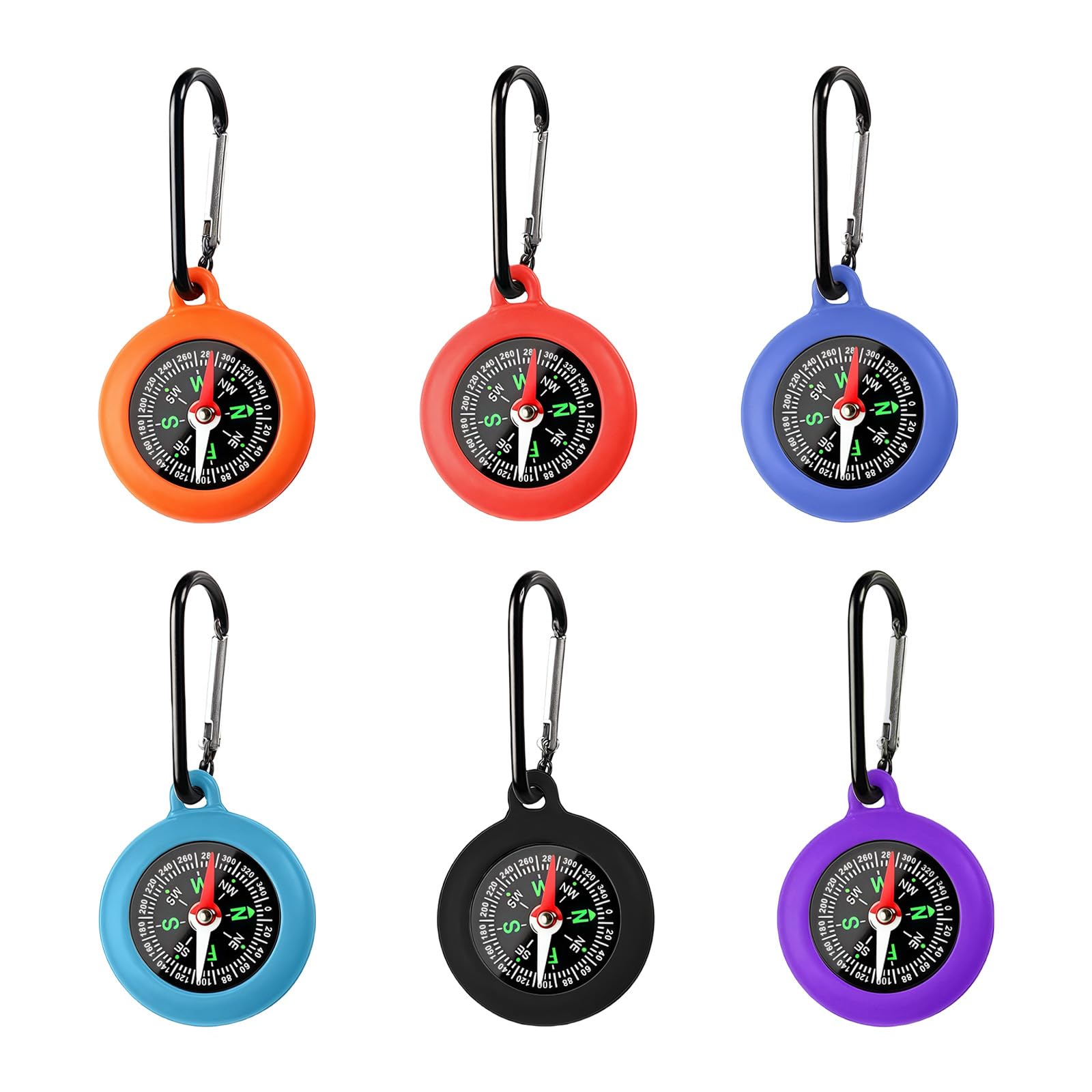 flintronic Kompass Kinder, 6PCS Kompass Schlüsselanhänger Bunte, Schlüsselanhänger Bushcraft Compass mit Karabinerhaken, für Outdoor-Camping-Navigation, Orientierungslauf und Survival