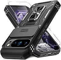 Vista 9 de DEERLAMN Funda para Google Pixel 8a con cubierta deslizante para cámara + protector de pantalla (1 paquete), soporte giratorio con anillo de grado
