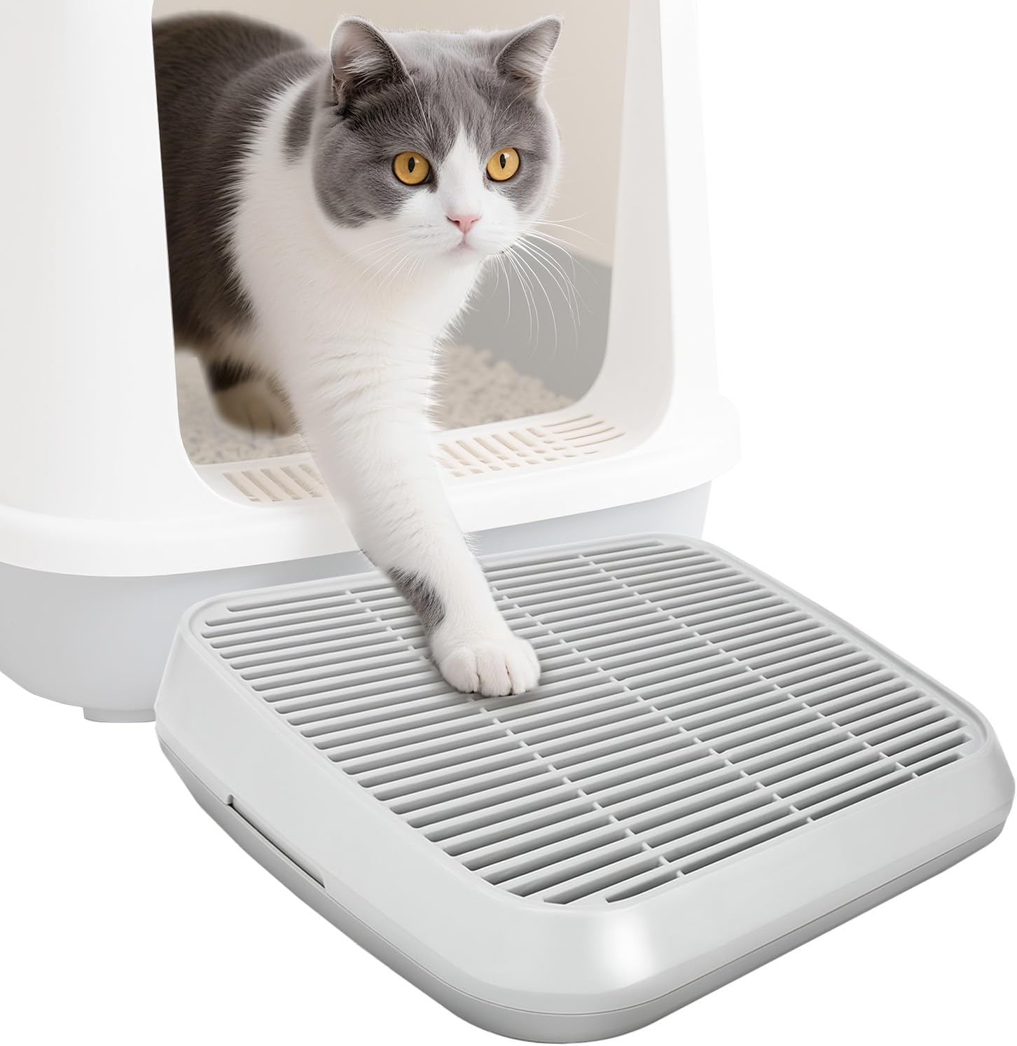 Cat Ramp for Litter Box, Cat Pedal Step Stool with Filter Function, Double Layered Cats Litter Trapper Washable Easy Cleaning Kitty Litter Mat Suitable for Small & Elderly Cats(Grey)