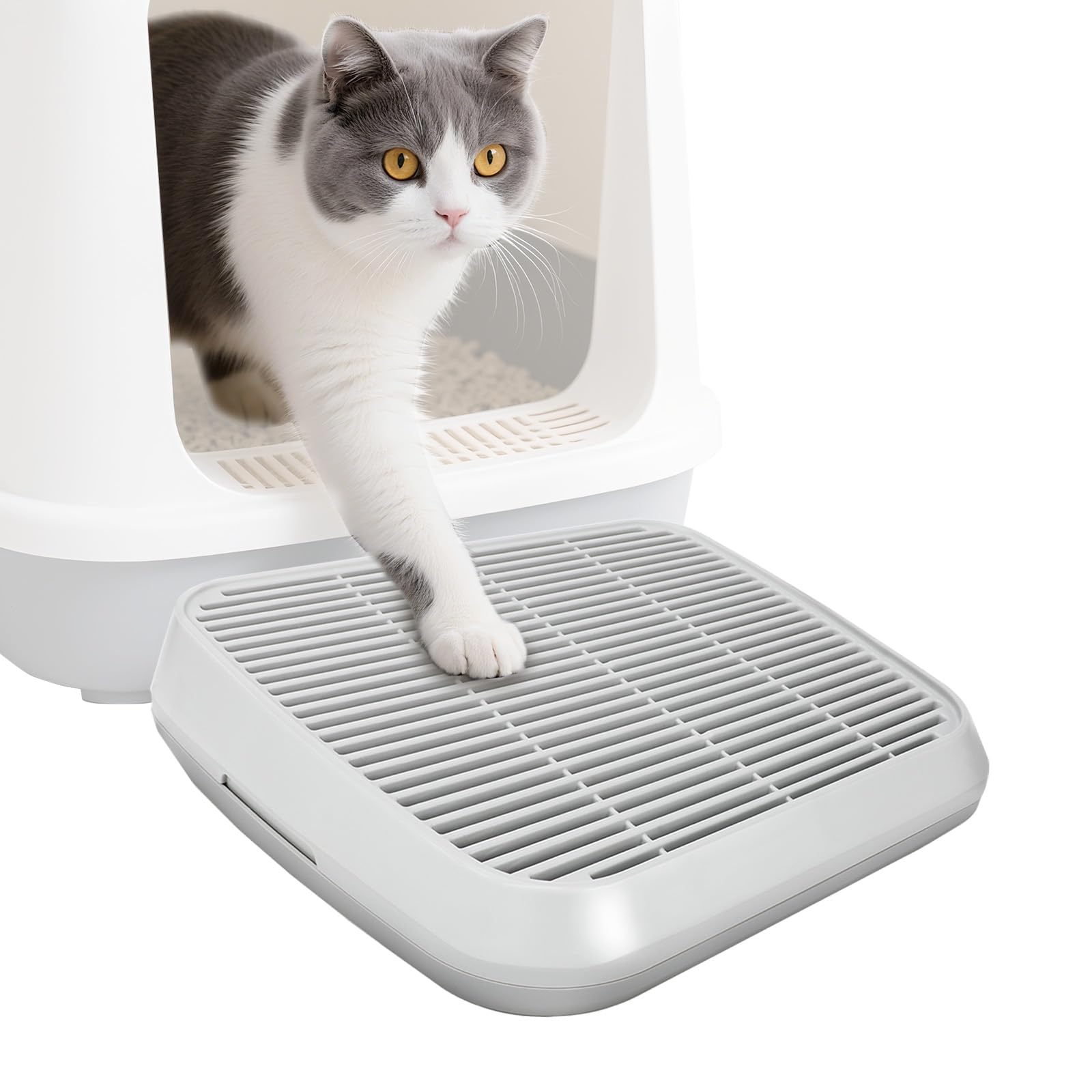 Katzenrampe für Katzentoilette, Katzen-Trittleiter mit Filterfunktion, doppellagige, waschbare und leicht zu reinigende Katzentoilettenmatte, geeignet für kleine und ältere Katzen (grau)