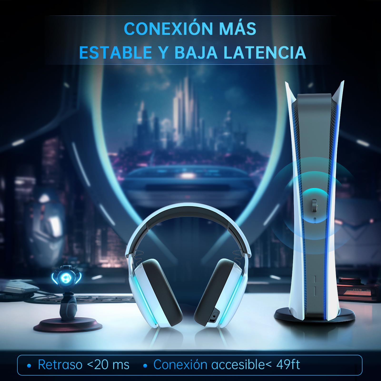 Gvyugke Auriculares Gaming, Auriculares para Juegos de 2,4 GHz para PS5, PC, Auriculares Inalambricos Bluetooth 5.2, Cascos Auriculares con micrófono cancelación, 3,5 mm Auriculares con Cable, Blanco