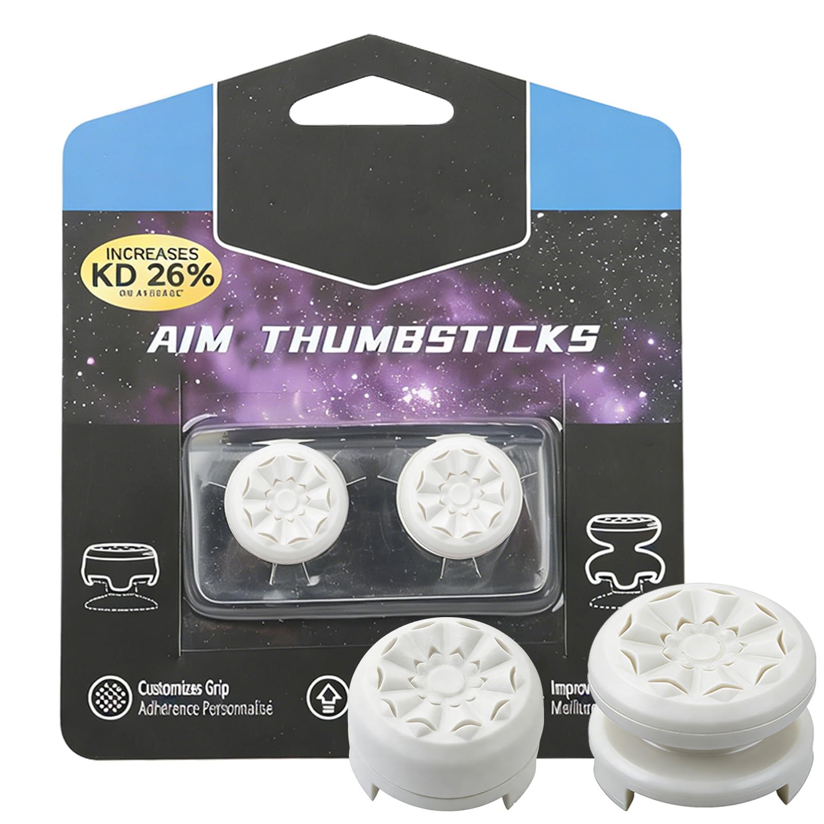FPS White Thumb Grips for PS4 PS5 Controller, Performance Silicone Thumbsticks High-Rise & Mid-Rise for Playstation 4 Playstation 5 Joystick Grips Thumb Stick Caps to Improve Accuracy Comfort 2Pcs