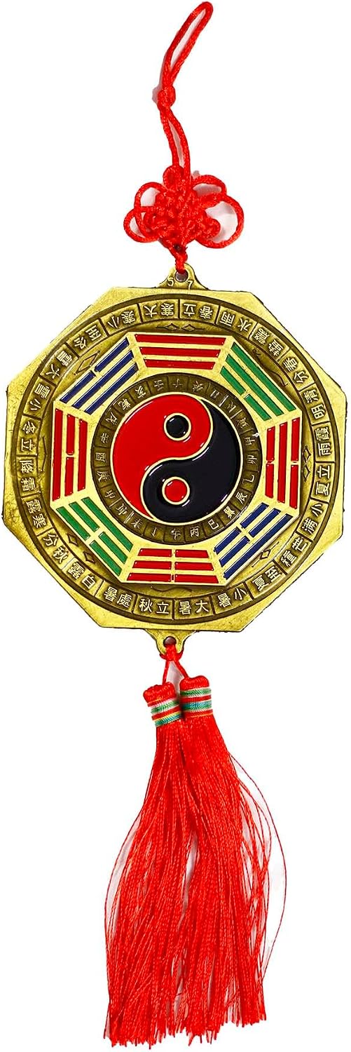 2 PCS 4.8 Inch Bagua Mirror Feng Shui and Chinese Coins Feng Shui with Copper Gourd Feng Shui Decor Chinese Decor Good Luck Charms Wealth Health Success to Friends Families Lovers (RED)