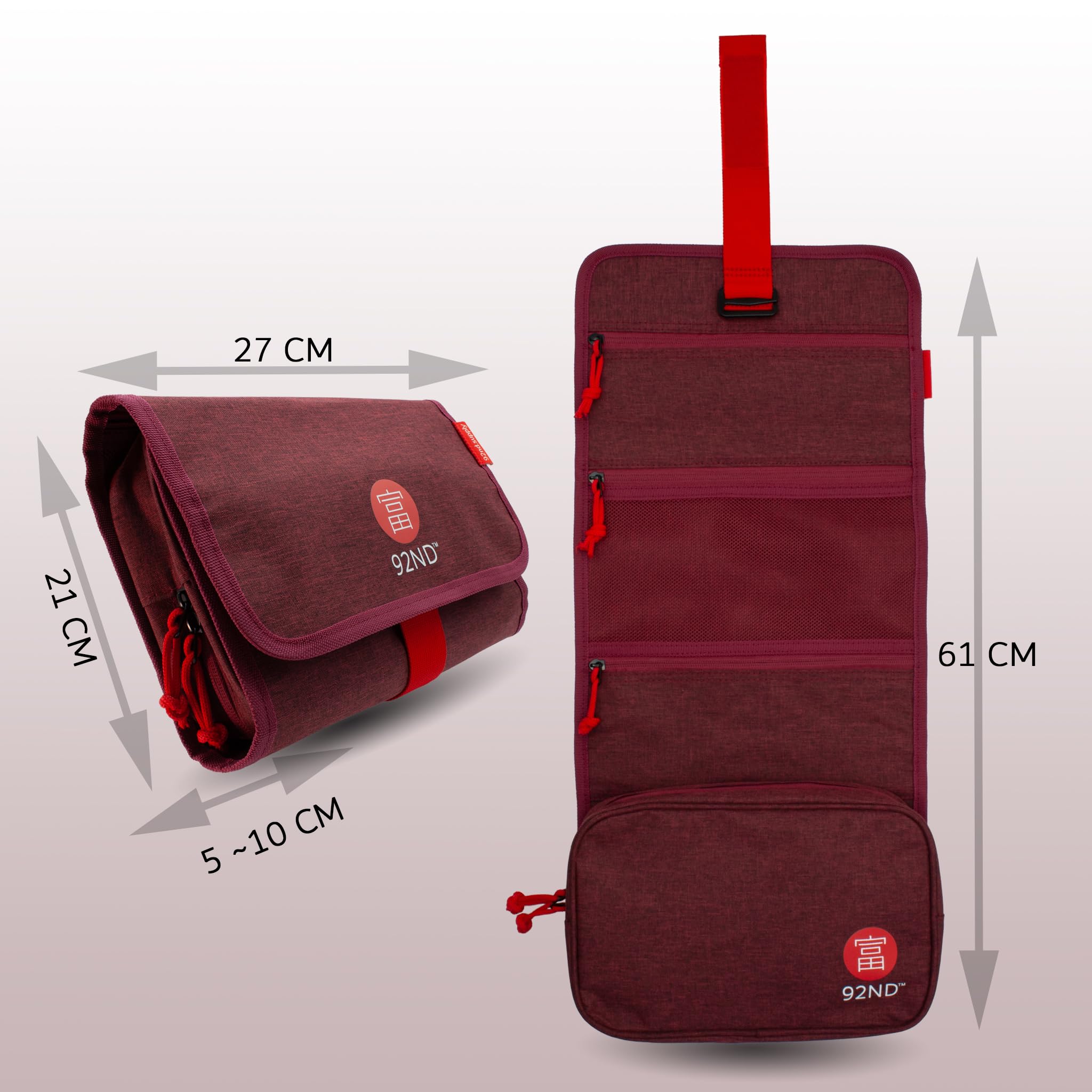 92ND.Supply, Trousse de toilette pour homme, Trousse de toilette pour homme à suspendre, Tous les compartiments avec fermeture éclair, Beaucoup d'espace de rangement grâce à la sangle réglable
