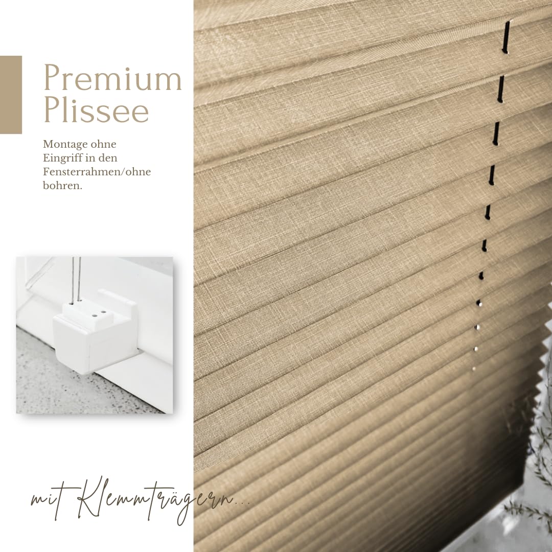 Home-Vision Premium Plissee ohne Bohren Klemmfix Melange Beige B90 x H120cm | Faltrollo mit Klemmträger Lichtdurchlässig Rollo Leinenoptik Blickdicht Sonnenschutz Jalousie für Fenster & Tür