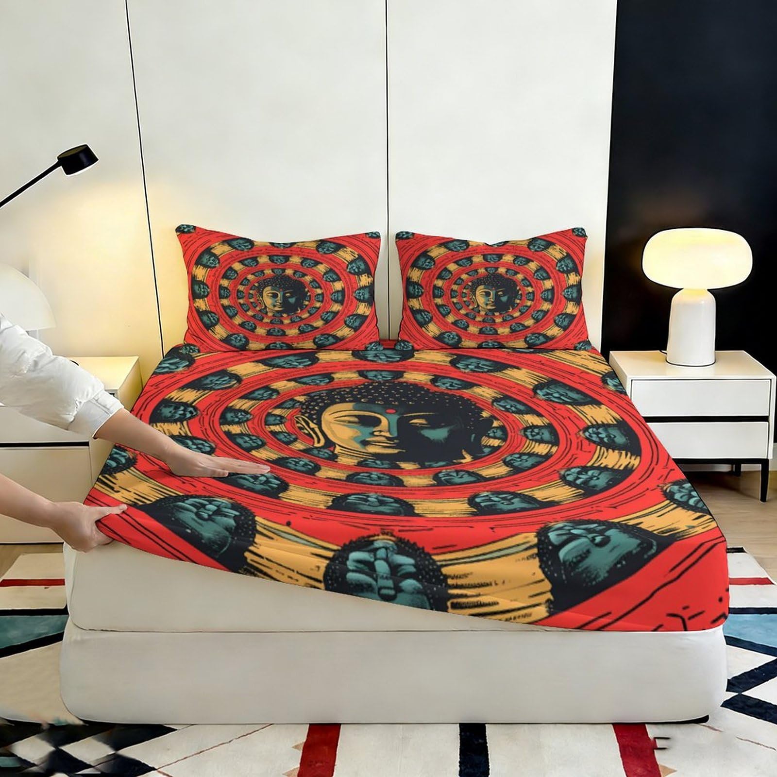 Lenzuolo con angoli con stampa 3D, motivo mandala, in microfibra, morbido