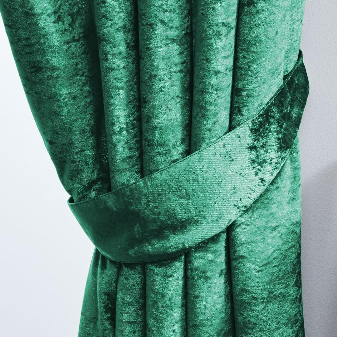 John Aird Crushed Velvet Fully Lined Tape Top Curtains (Emerald Green, Pair Of Tiebacks) โ image 1