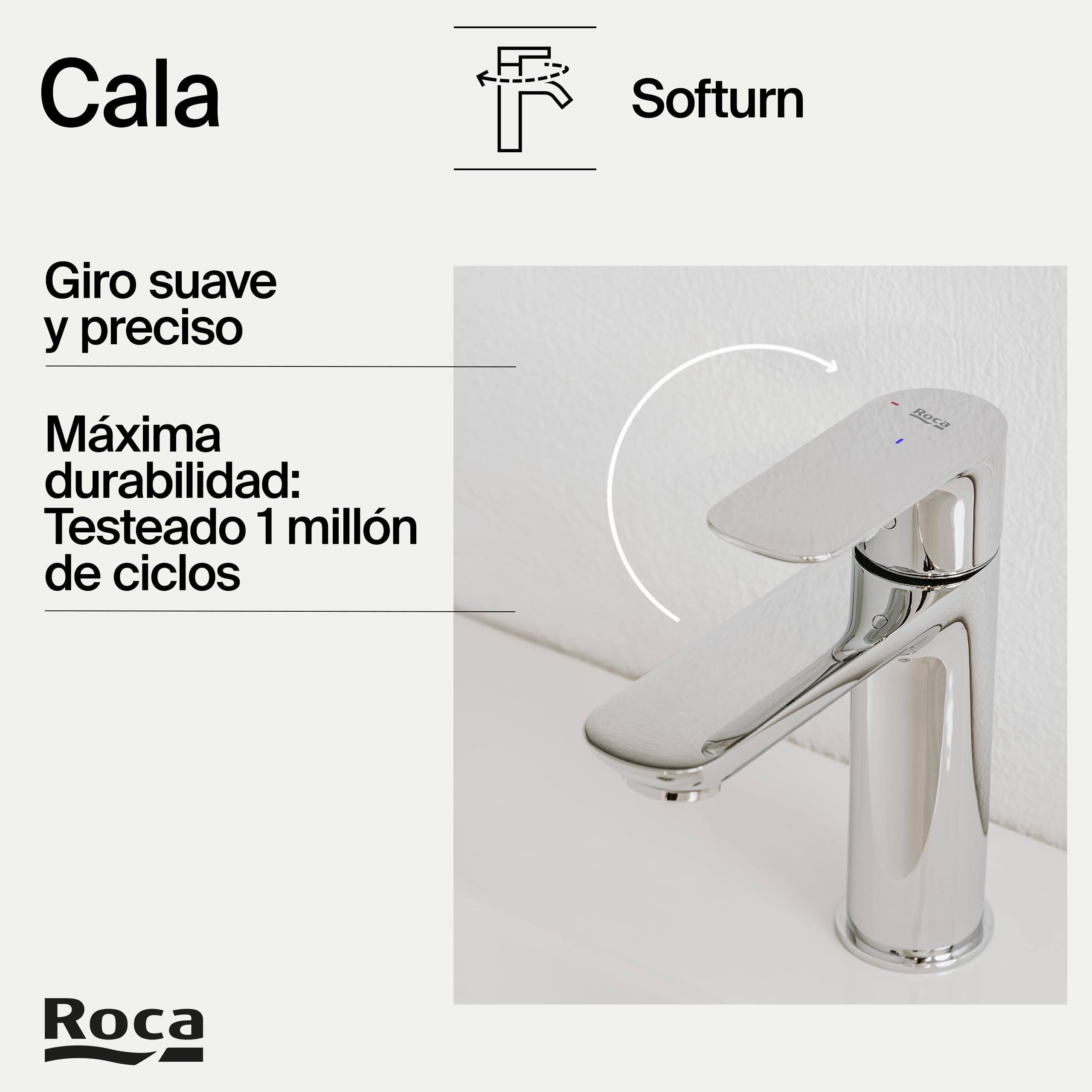 Roca Cala Grifería para lavabo con tecnología Cold Start, grifo monomando de repisa con enlaces de alimentación flexibles, mezclador para cuarto de baño de fácil instalación, cromado, A5A326EC00