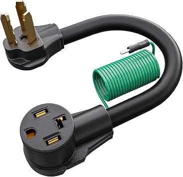 Kasonic 4 to 3 Prong Dryer Adapter, NEMA 10-30P to 14-30R, Green Ground Wire, 30Amp, 1FT