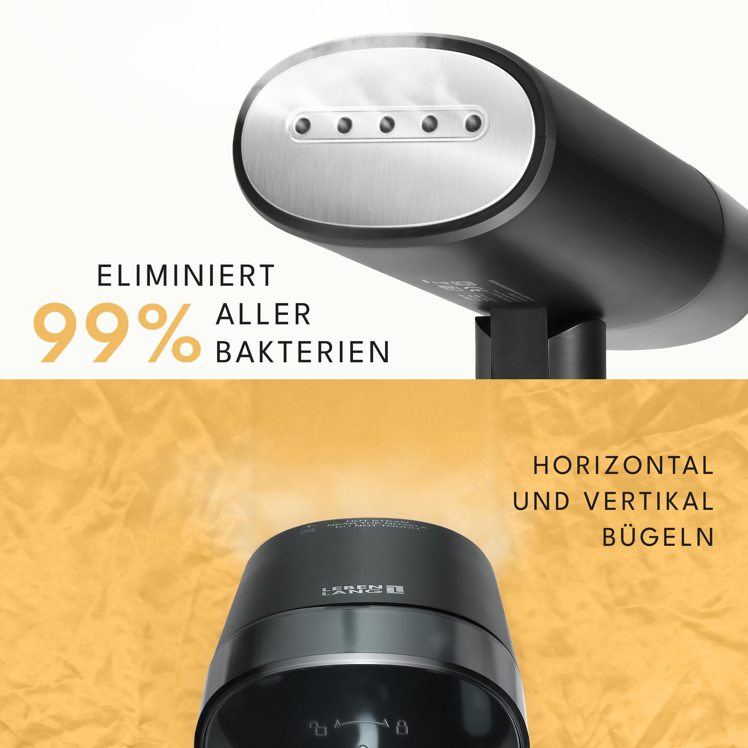 LEBENLANG Steamer Dampfglätter Reise - Kompakt Faltbar & Inkl. Reise Set I Steam Iron Dampfbürste Dampfbügeleisen für Dampfglätten Bügeln im Urlaub I Hand Reisesteamer mini handheld Travel Steamers