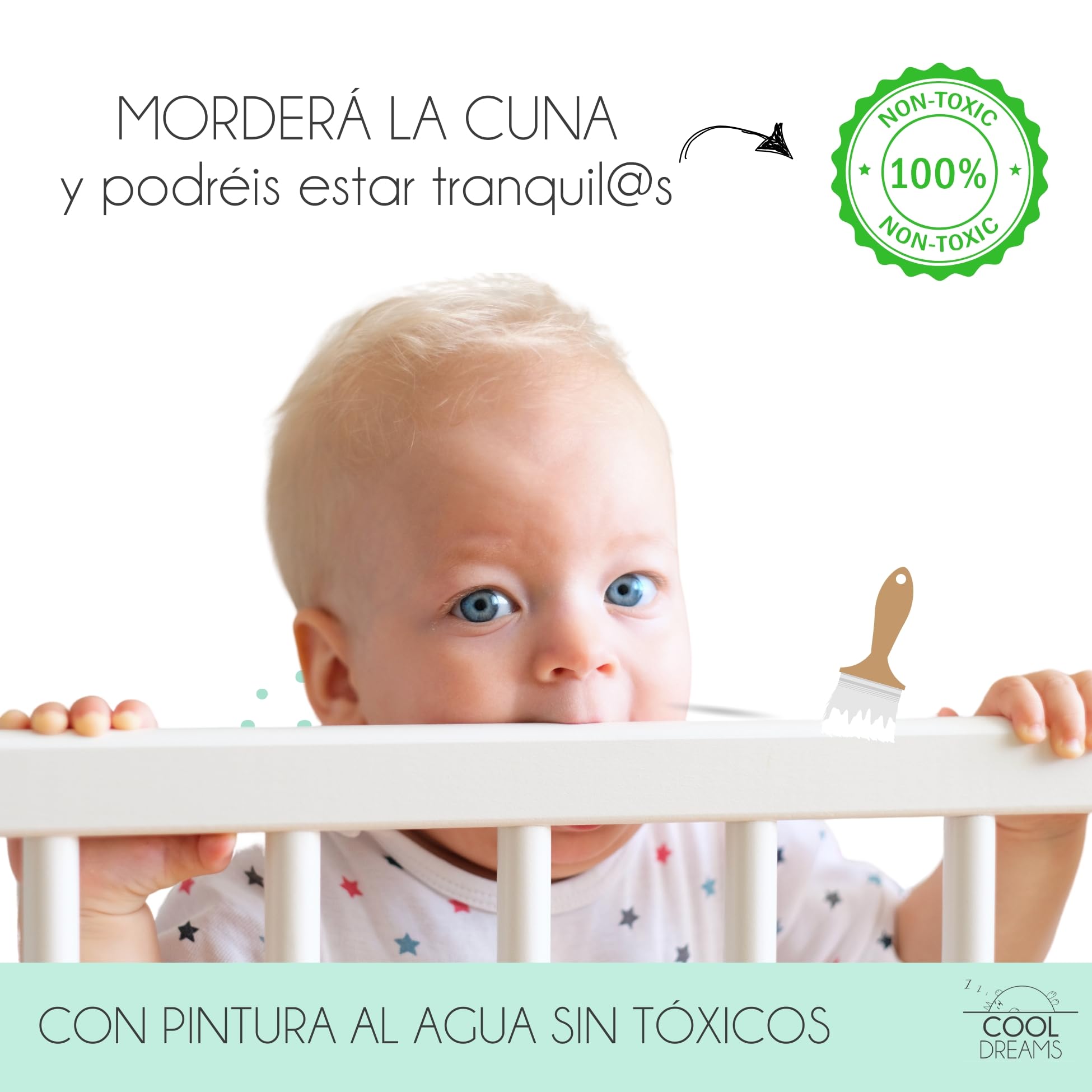 Cuna Bebe con colchon Nuru. Incluye el Kit colecho para unir la Cuna a la Cama con Seguridad y el colchón Top Ventas Morfeo. con normativa Europea CoolDreams