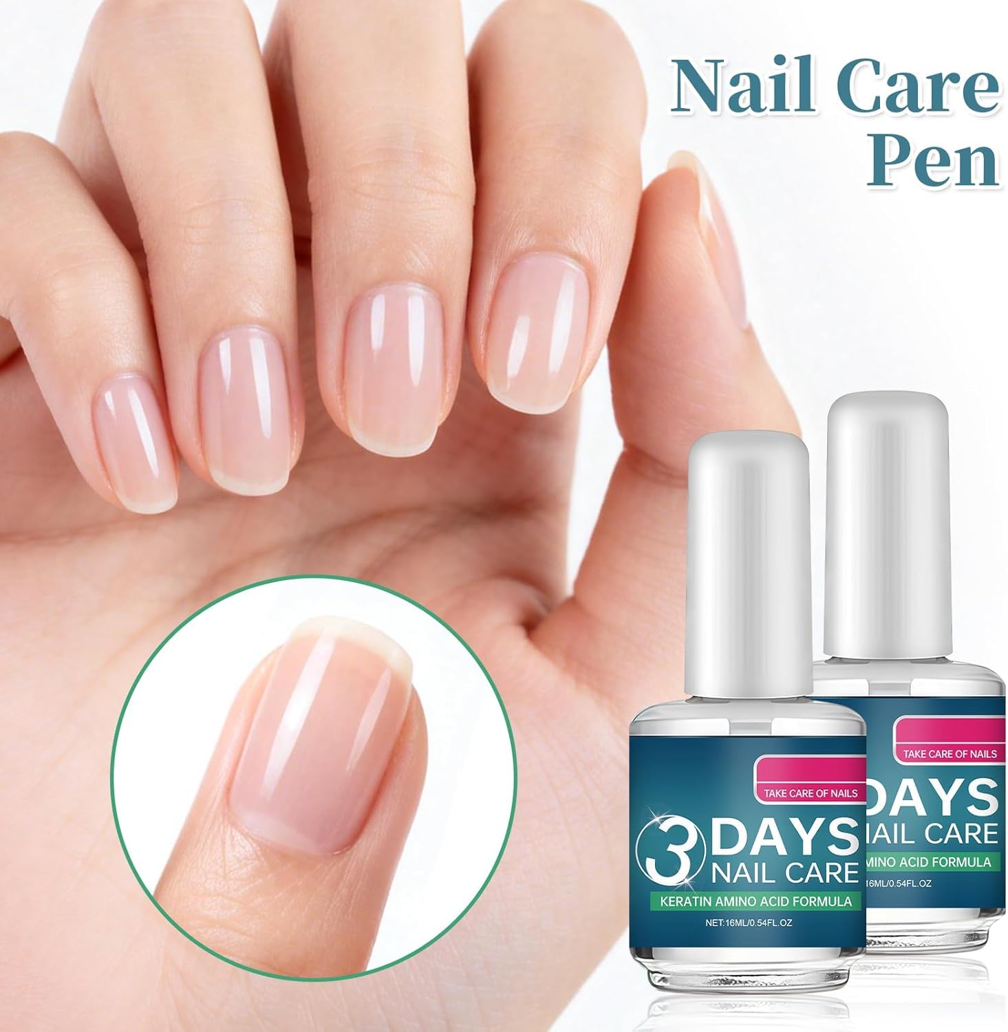 3 Days Nail Care, 2pcs Nail Care Oil with Keratin Amino Acid Formula, Fast Strengthening & Hydrating for Dry, Weak & Fragile Nails - 3