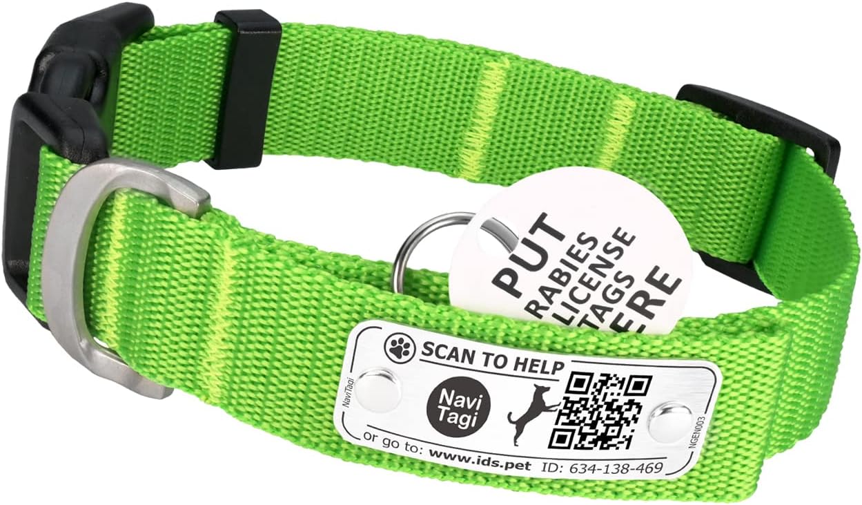 NaviTagi Small Wide Dog Collar Personalized with QR ID