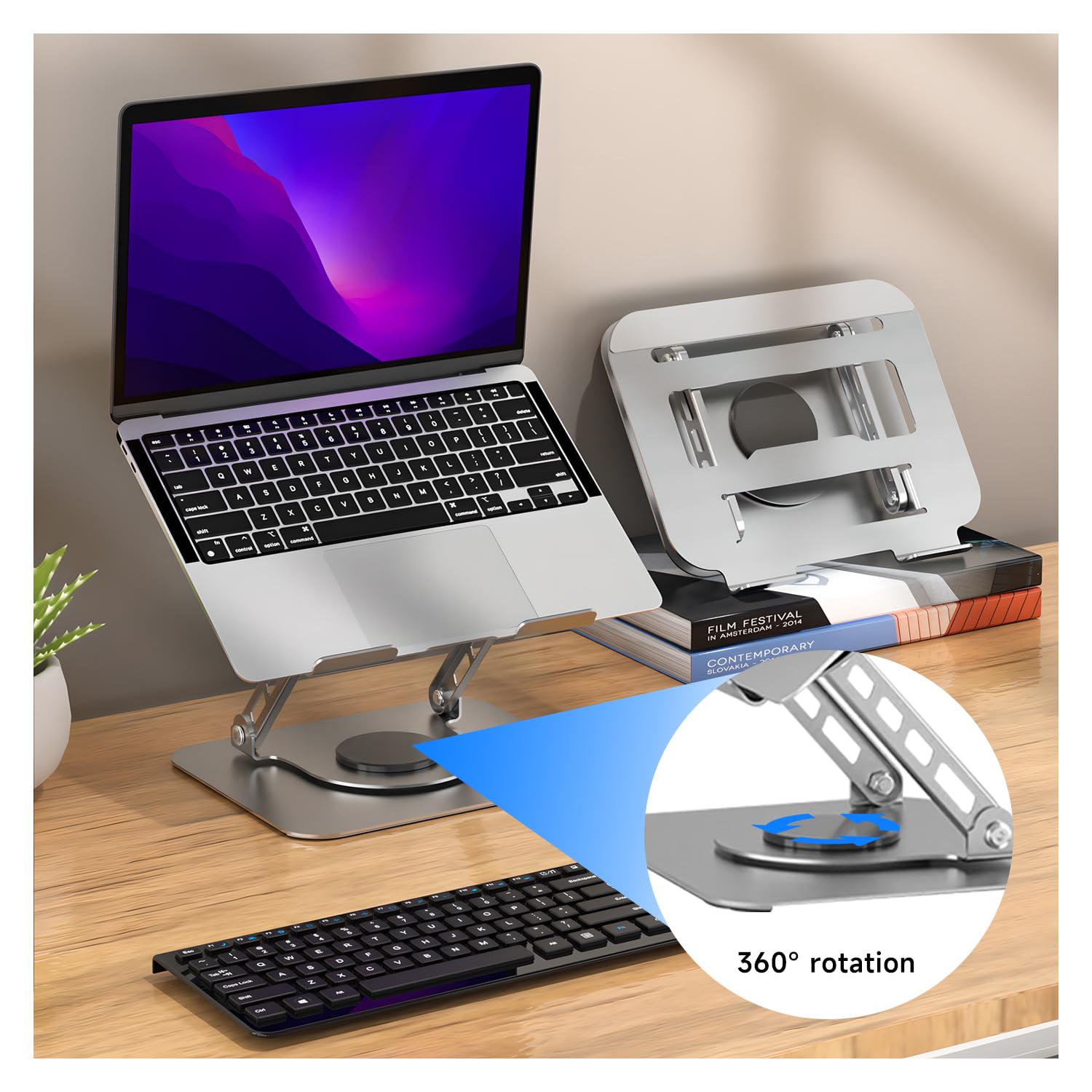 Supporto regolabile per computer portatile, supporto da scrivania per laptop, supporta la rotazione libera a 360 gradi, supporto ergonomico per computer, adatto per laptop e tablet sotto i