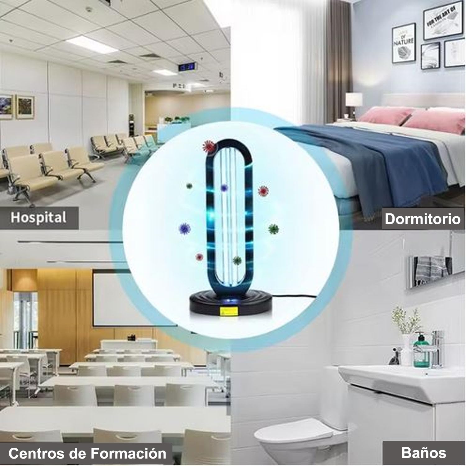 AULASERVICE Lámpara de Luz Ultravioleta UV para estancias de 40 a 80 m2, 38W, 220V, 50 Hz, 5000horas, Purificador de aire, Lampara uv, Generador ozono, Lámpara germicida