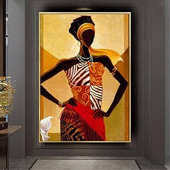 Amazon.co.jp: アフリカンアートキャンバス絵画、アフリカ黒人女性