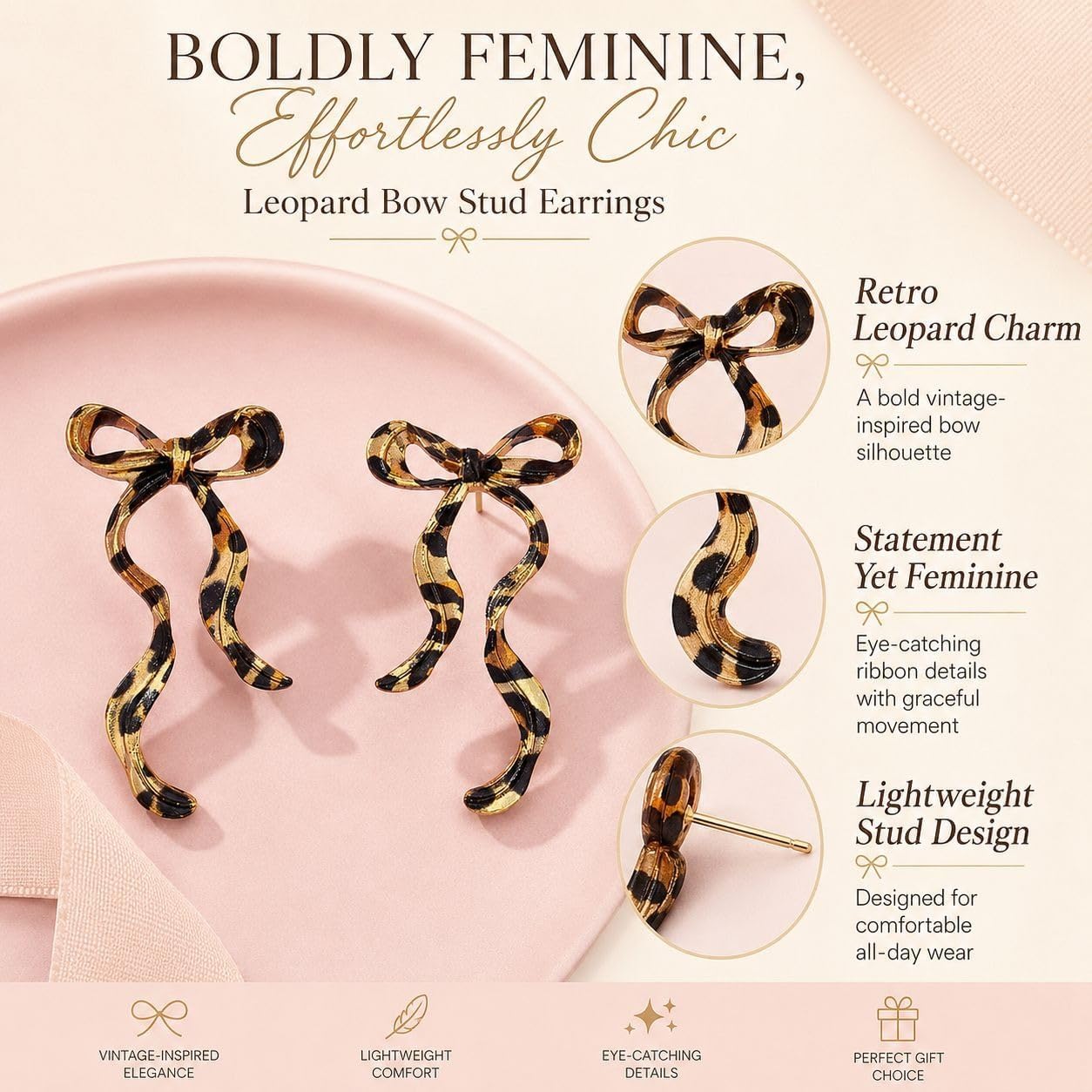 Bow Earrings for Women Cheetah Earrings Leopard Print Accessories image 3
