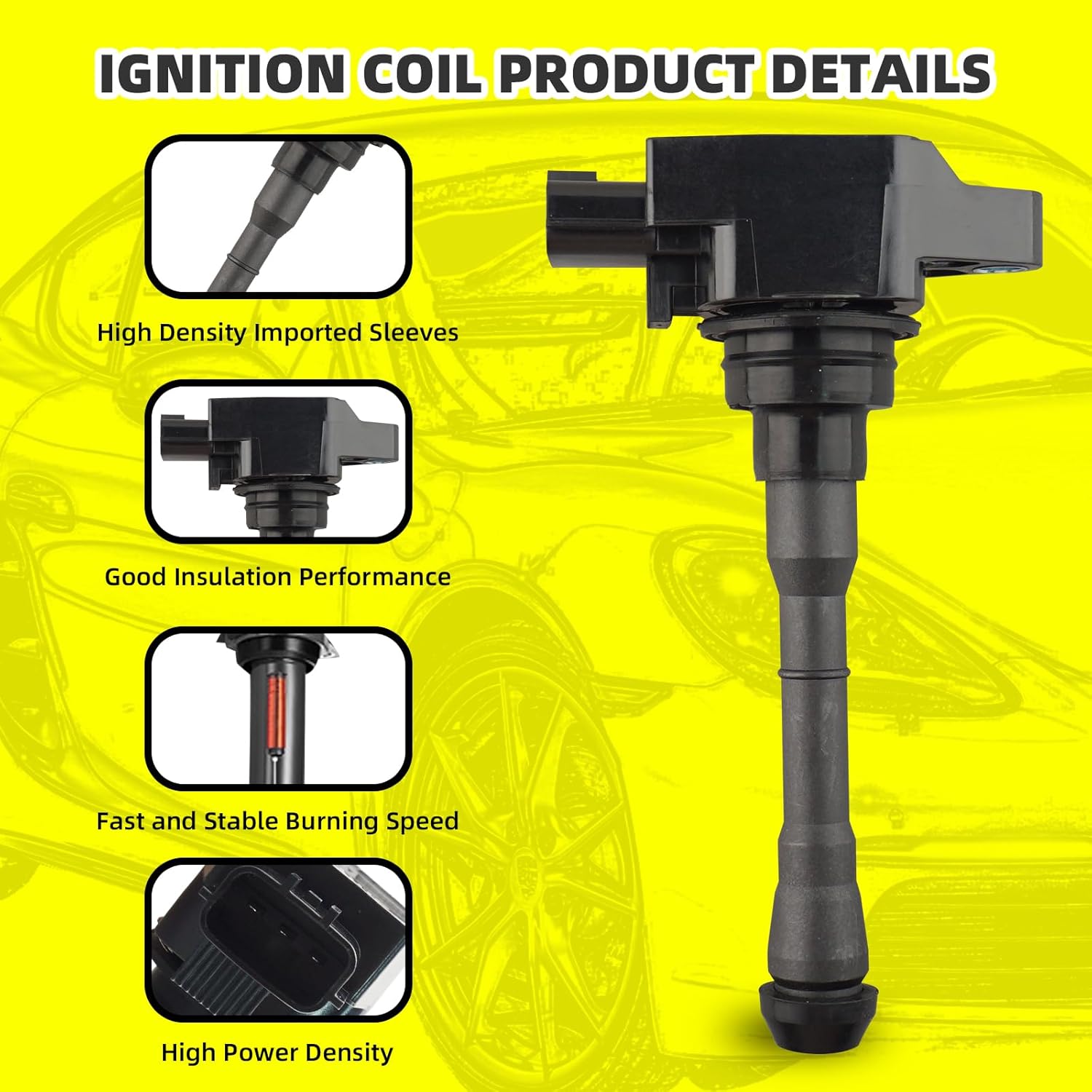 Set of 4 Ignition Coils Pack 22448-1KC0A UF659 & 4 PCS Iridium Spark Plugs Compatible with Nissan Juke 2011-2017 - L4 1.6L