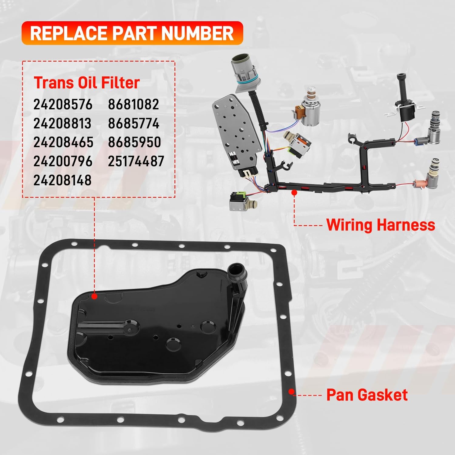 4L60E 4L65E Automatic Transmission Master Solenoid Kit EPC TCC 3-2 PWM w/Harness Filter Gasket Compatible with GM 2003-2005 M30 M32 Replace#24209121 24215111 24230298 8683187 8677314 24208576