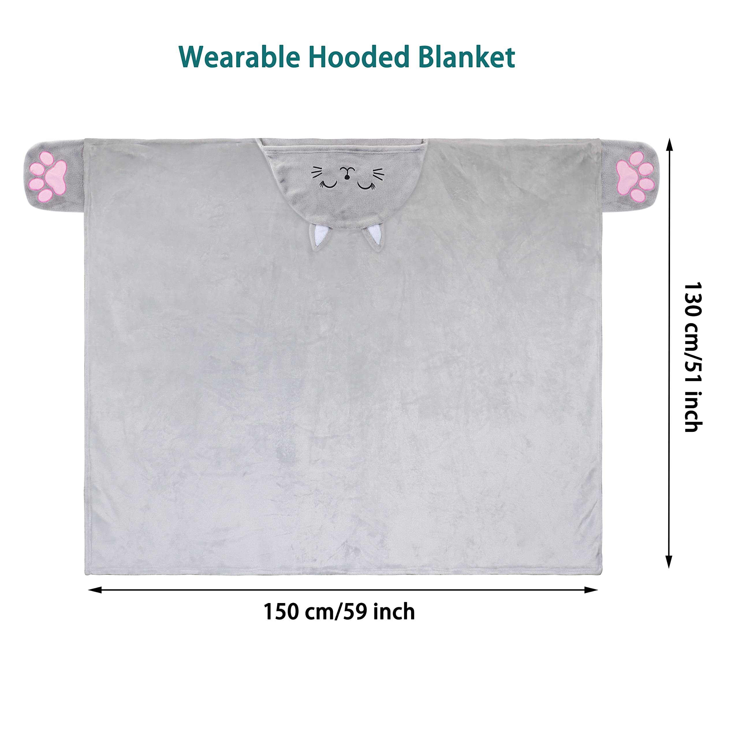 Shoppawhile Coperta con Maniche e Cappuccio Regali per Amanti dei Gatti Flanella Plaid con Maniche 130×150 cm Regalo Donna Compleanno Natale Divertente Coperta Gatto Indossabile