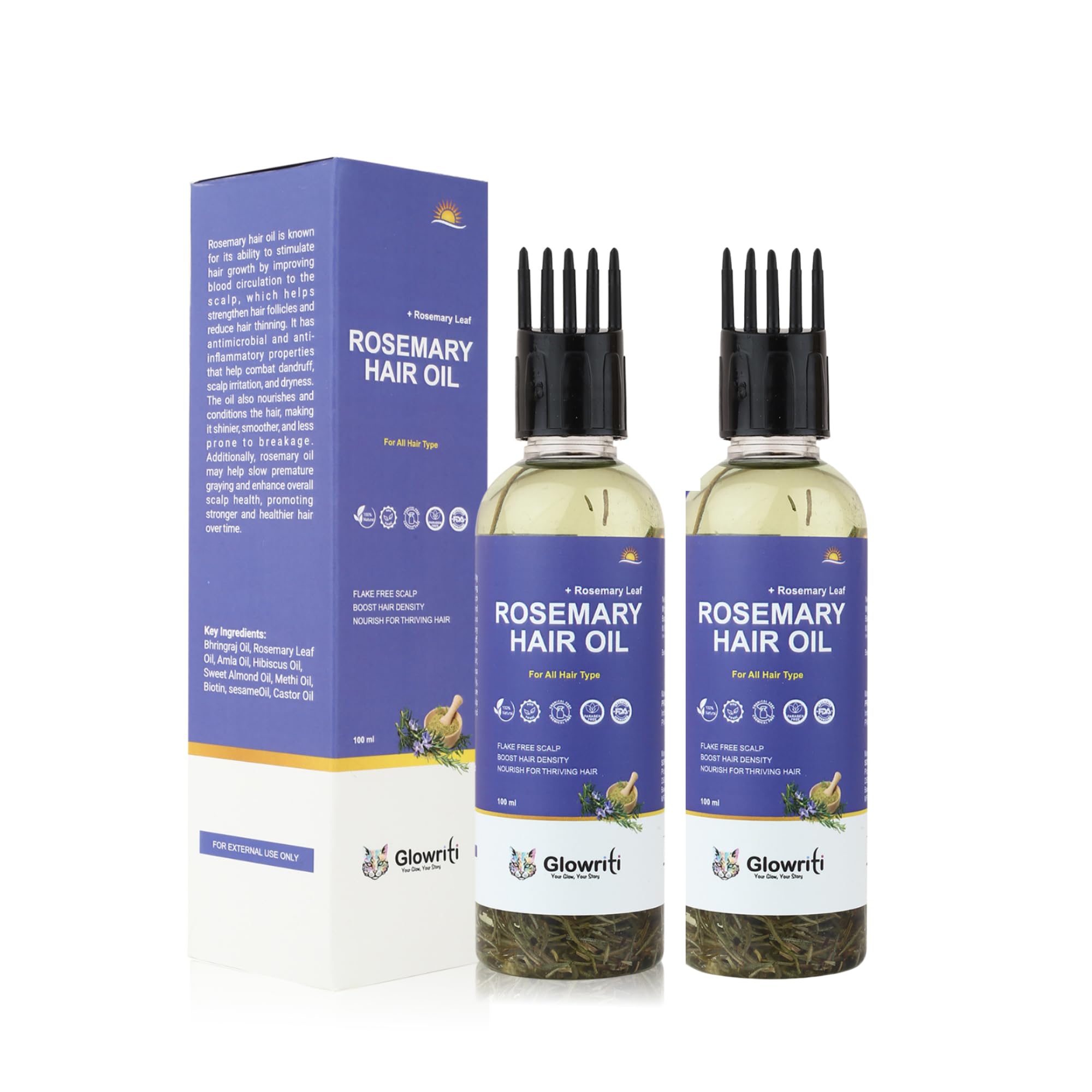 Rosemary Hair Oil (100ml) Pack of 2 | Supports Stronger Roots, Reduces hair Fall & Enhances Hair Texture | Hair Growth & Hair Fall Control | Anti-Dandruff & Nourishing Scalp Treatment | Mineral Oil Free-image-20