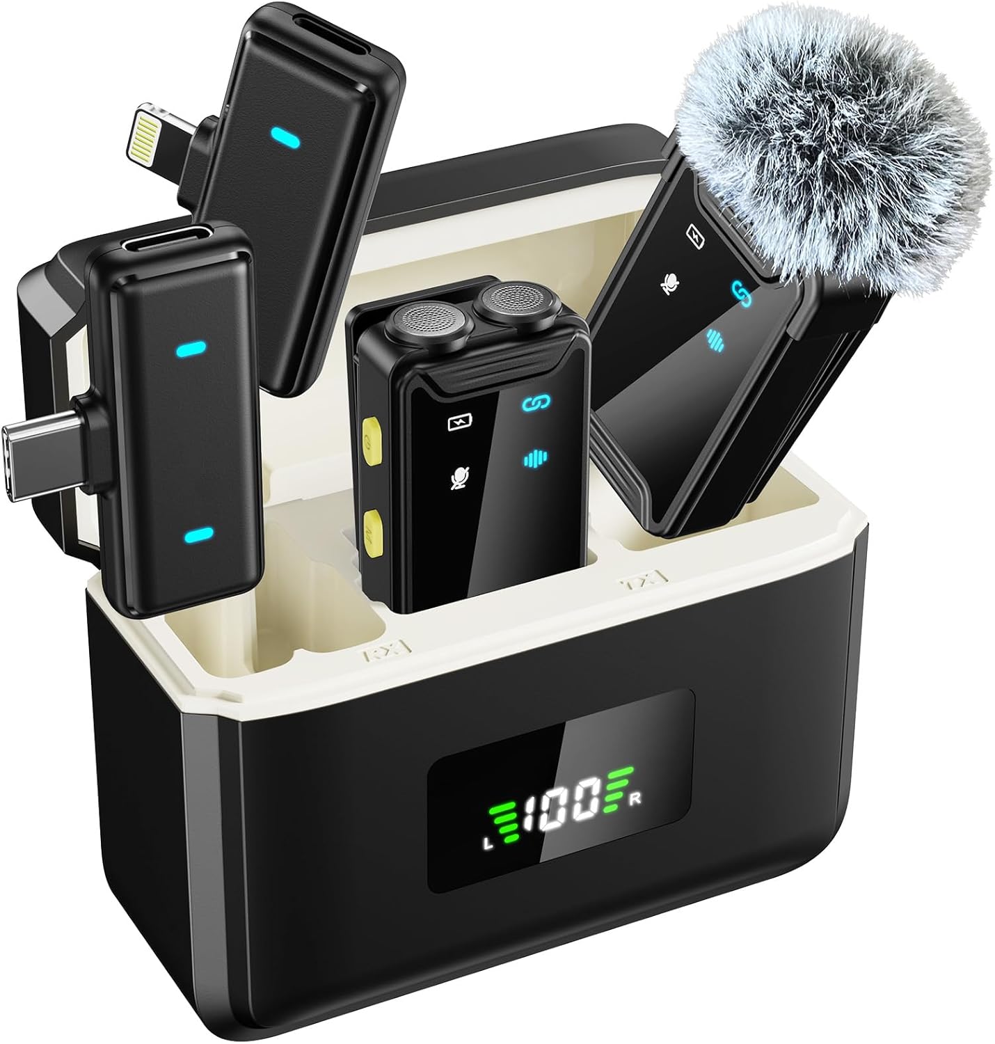 Mini Microphone for iPhone Android – Wireless Lavalier Mic(2TX+2RX+Charging Case) with Dual Mics Noise Cancelling, 48H Battery, 164FT Range for YouTube, TikTok, Vlogs, Interviews