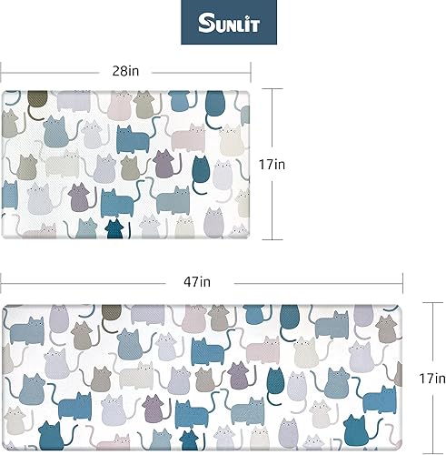 Miniatura 6 de Sunlit Juego de 2 tapetes antifatiga para cocina (tamaño 28 x 17 pulgadas y 47 x 17 pulgadas), antideslizante, impermeable, cómodo, tapete de pie