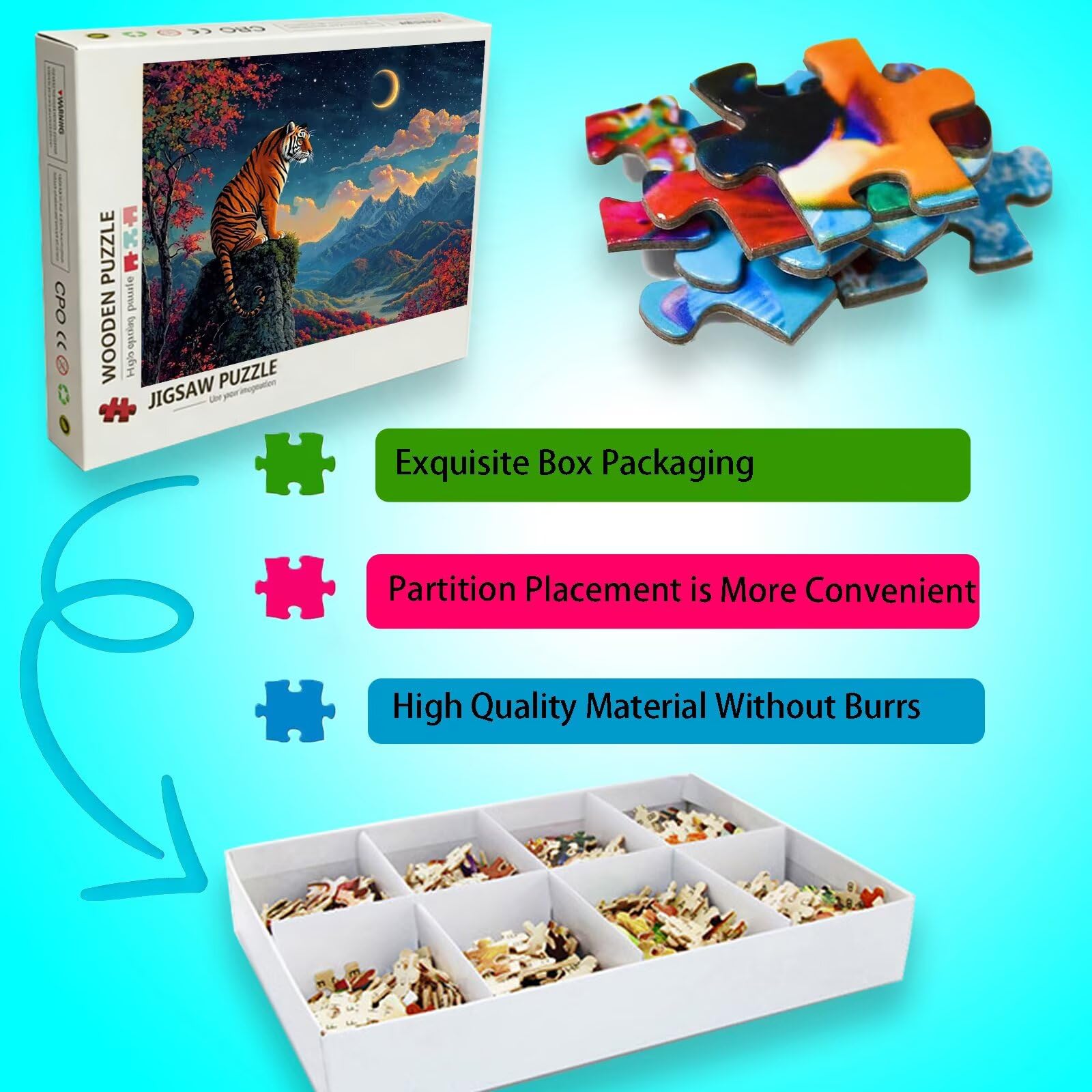 Tiger Puzzle 1500 elementów, trudne puzzle, drewniane puzzle dla całej rodziny, zestaw "zrób to sam", dla dorosłych, nadają się jako dekoracja ścienna i prezenty dla kobiet, temat: krajobraz 8p-395