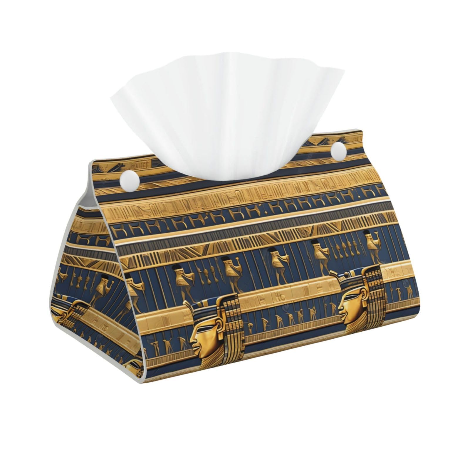 Egyptian Pharaonic Frescoes Rectangular Leather Tissue Box Cover, Folding Facial Tissue Holder Dispenser for Car