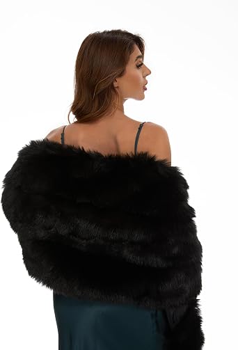 Women's Faux Fur Shawl with Hidden Pockets for Wedding Bride | Luxury, Fur Shawls and Wraps for Evening Dresses, for Bridal, Warm Fur Cape for Winter Evening Party