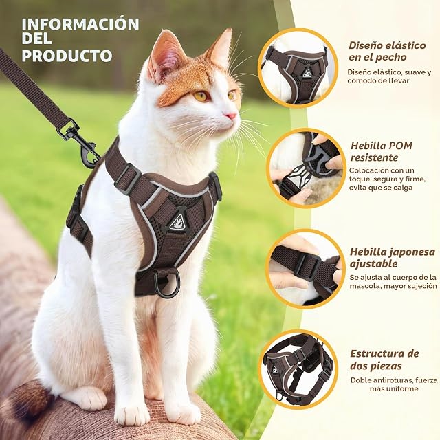 Foto 3 de 7 de GlasFlength Arnés para Gatos con Correa, a Prueba de roturas, Correa para Gatos con arnés Ajustable para Gatos