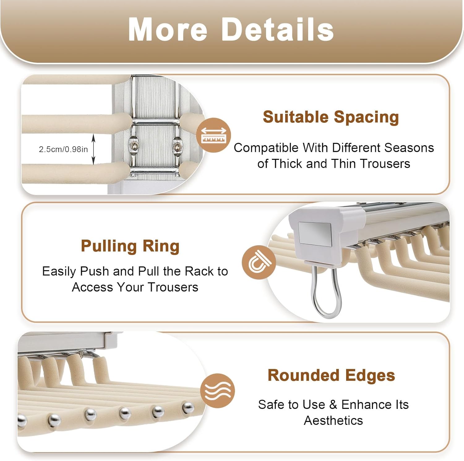 Pull Out Pants Rack for Closet, 22 Arms Steel Pants Hanger Bar Clothes Organizers for Space Saving and Storage, Adjustable Sliding Top Mounted Clothes Storage Hanger Rail for Wardrobe