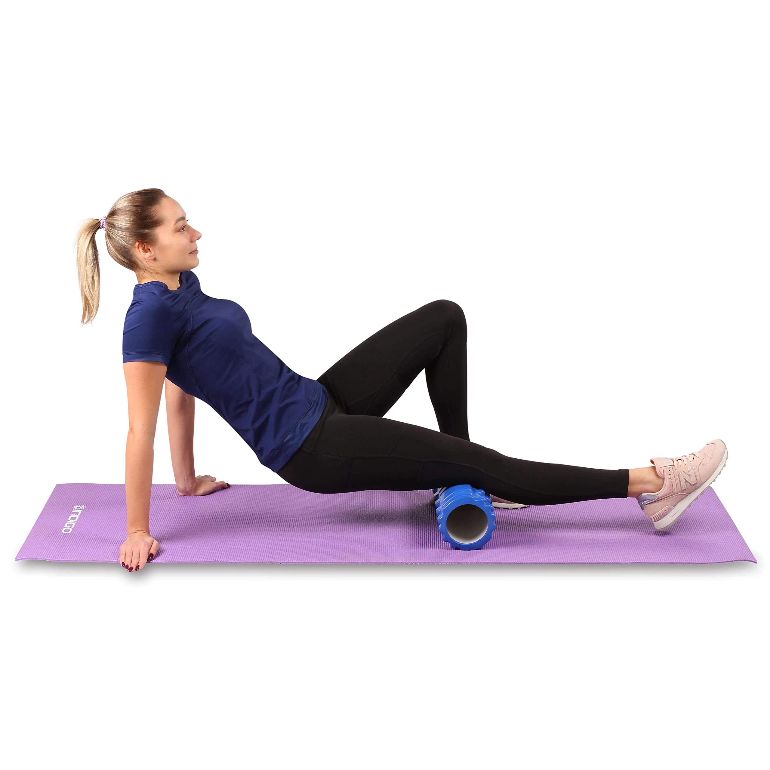 DRUNA Rullo in schiuma rotondo per massaggio muscolare Pilates Yoga Rullo in schiuma PVC Fitness INDIGO 33 * 14 cm (Viola)