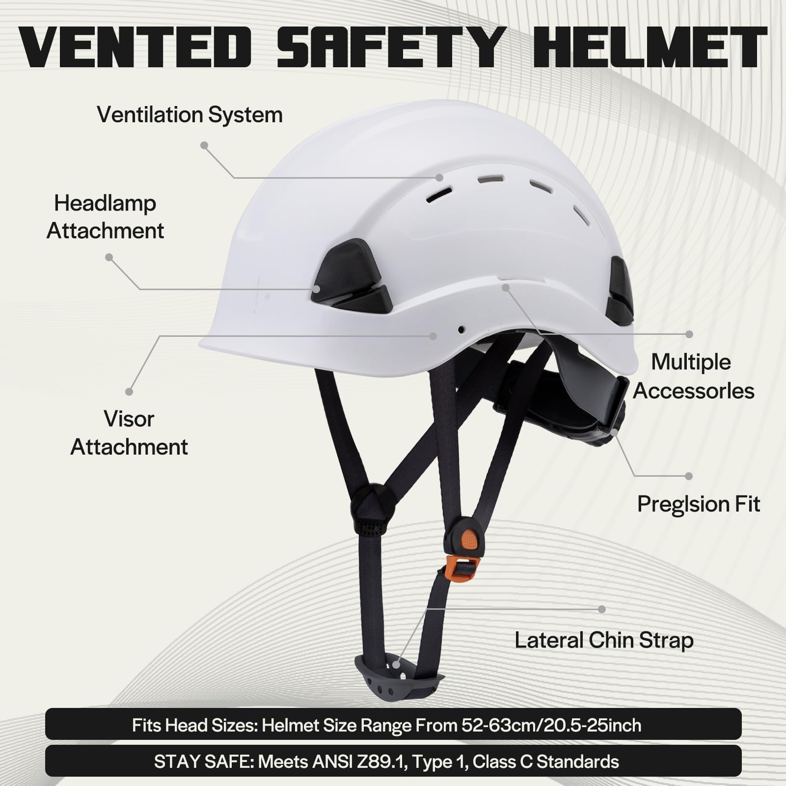 Hard Hats Construction OSHA Safety Helmet with Chin Strap ANSI  Approved Vented Hardhat Arborist Tree Construction Work Helmet Casco De