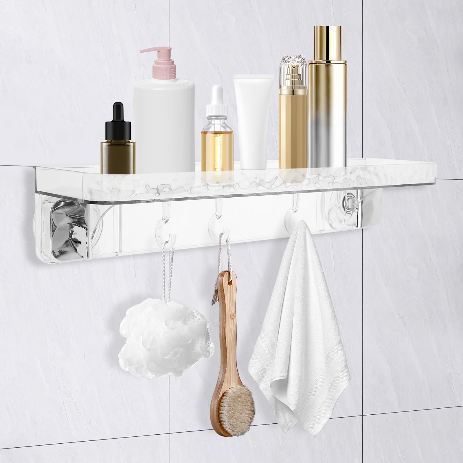 Nihuifdpy 1Pcs Vacuum Shower Caddy Suction Cup No Drilling Removable Waterproof Bathroom Wall Shelf With 4 Hooks Shower Basket Storage Organizer For Shampoo Conditioner Razors Soap(1Pcs)