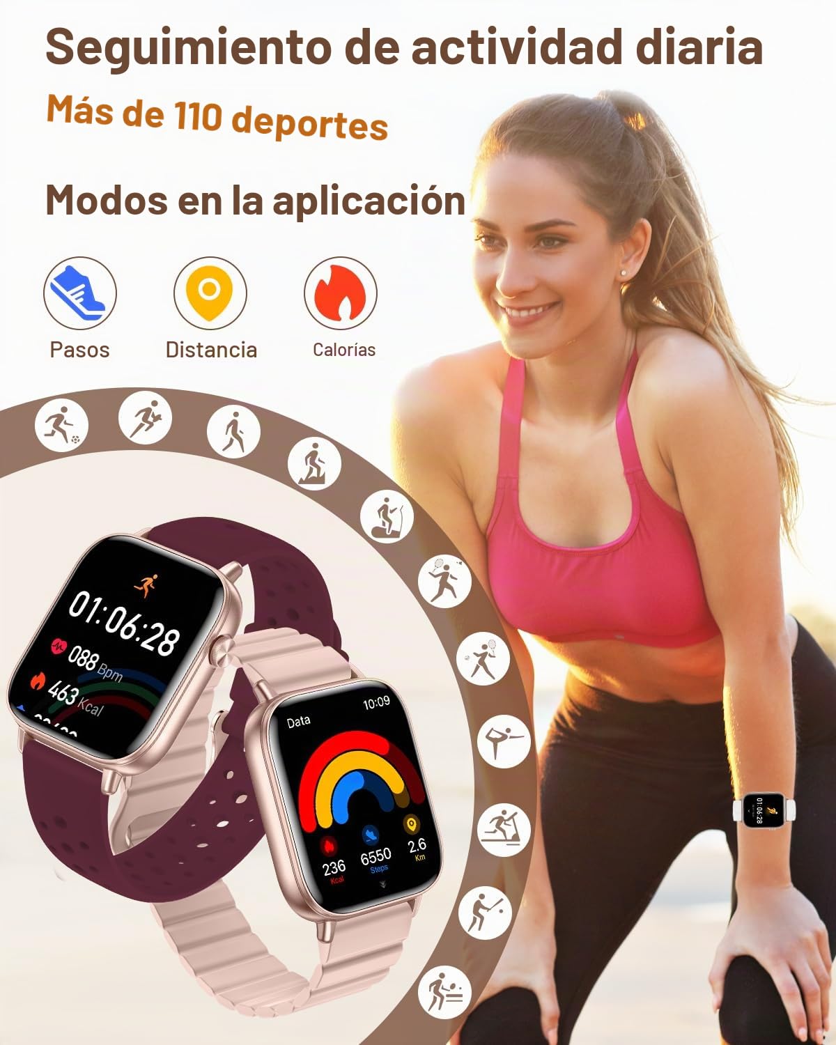 Reloj Inteligente Mujer con 7 Correas Llamadas Bluetooth 1.83" Smartwatch Mujer con AI Control Voz Pulsera Actividad Pulsómetro Sueño Oxímetro Podómetro 110+ Deportivos Smart Watch para Android iOS