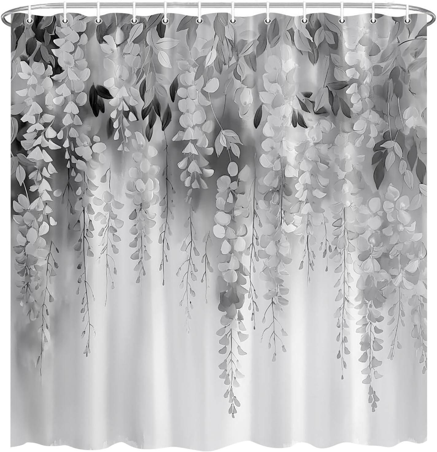 Purple Floral Lavender Flower Shower Curtain Spring Watercolor Weeping Wisteria Blossom Vine Green Leaves with Ombre Dreamy Colors Girly Woman Polyester Fabric Bathroom Decor 70×78 Inch with Hook
