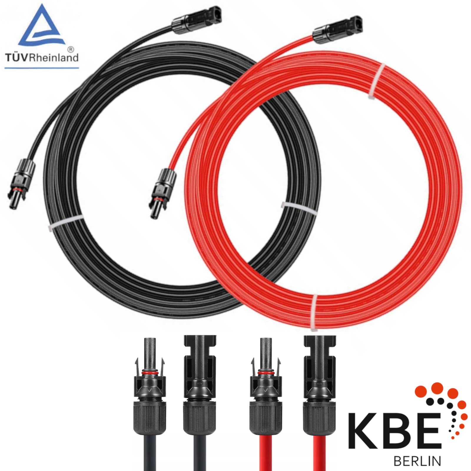 KBE Solarkabel inkl. Stecker Verlängerung 0,5-50m 4mm² 6mm² - PV Kabel H1Z2Z2-K beidseitig rot/schwarz - Photovoltaik Solar-Verbindungskabel (2X 20m 4mm² / 0% MwSt.)