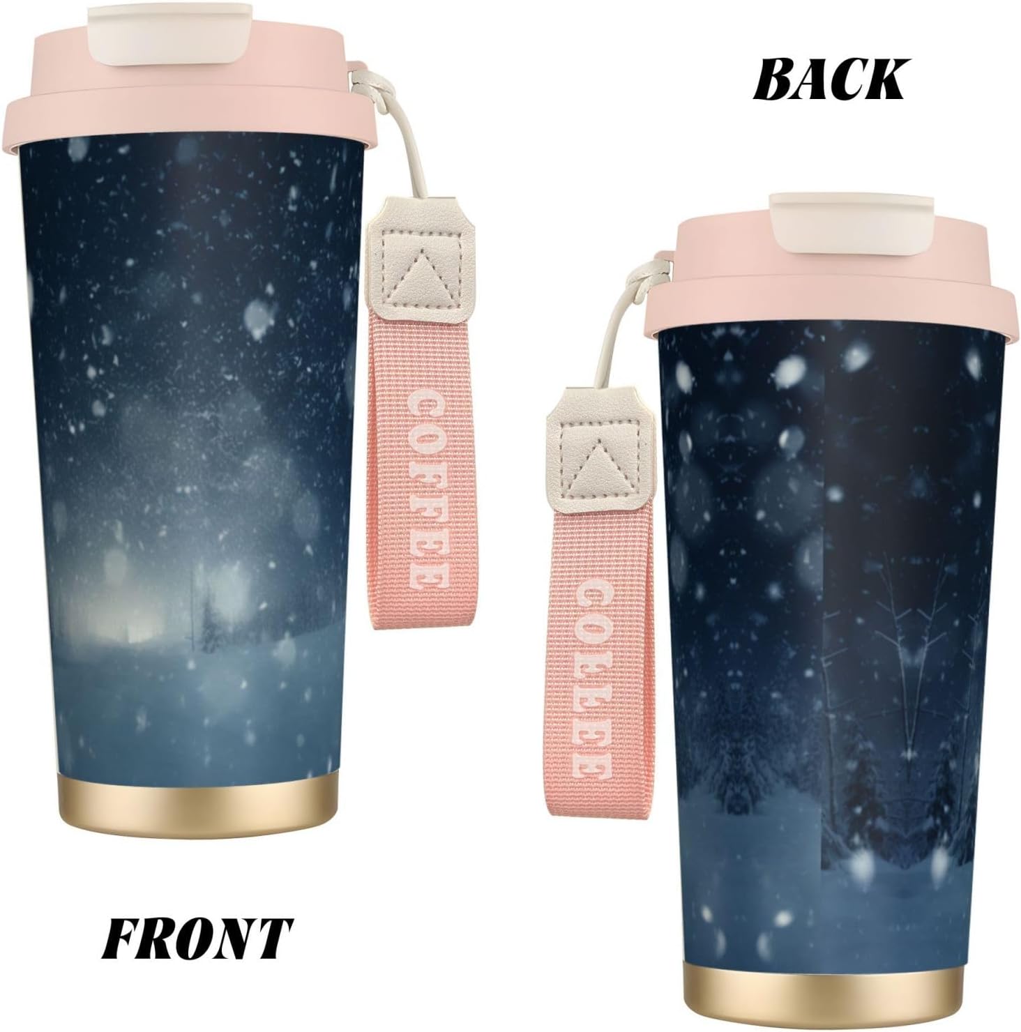 Unique Customized Coffee Mug - Insulated Stainless Steel Tumbler for Travel, Home & Office - 17 oz Blurred snowflakes Pink